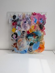 Artist Used Glass Paint Palette | Colorful Acrylic Paint Layers | Studio Decor |