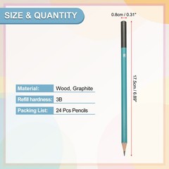 24 PACK 3B Drawing Pencils Hexagonal Black Refill Green/Black Pole
