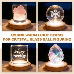 LED Light Base, 3.1″ Wood LED Light Stand for Crystal, 7 Color Light