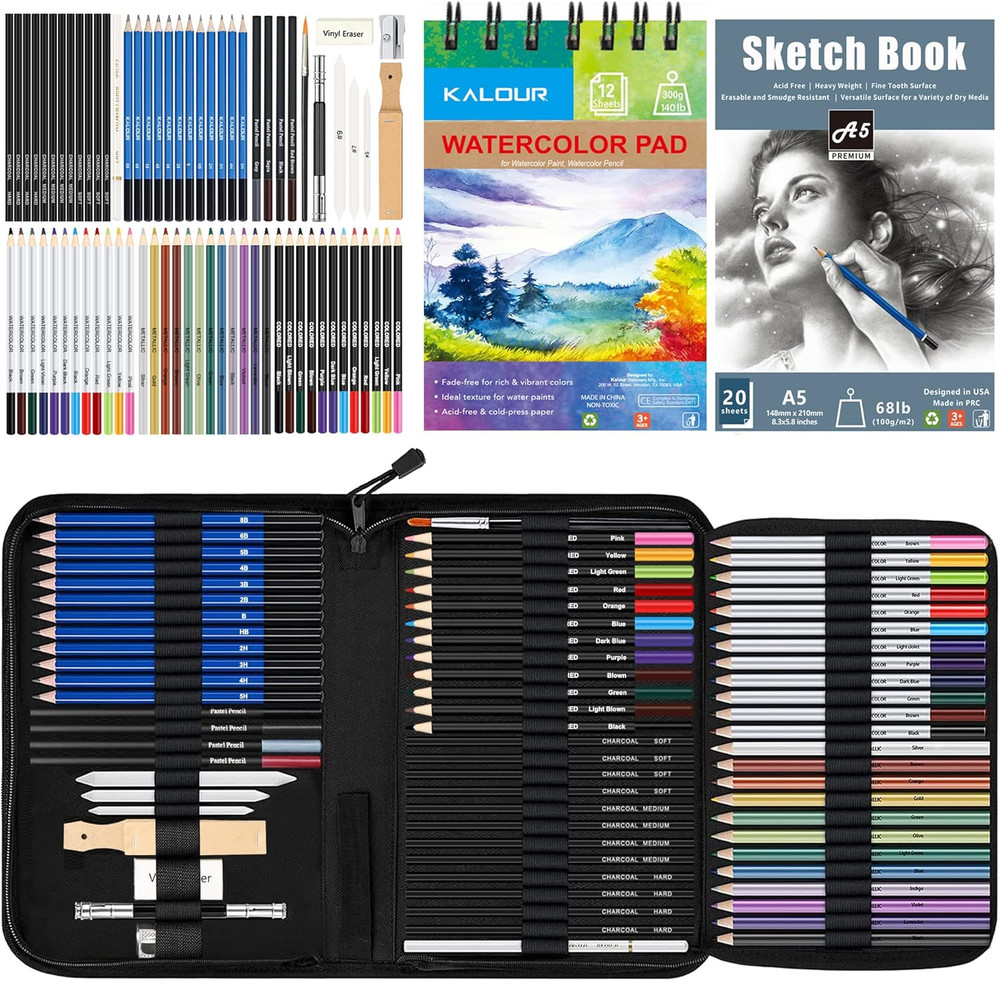 76 Drawing Sketching Kit Set – Pro Art Supplies with Sketchbook & Watercolor Pap