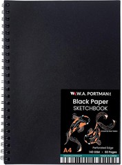WA Portman Black Paper Sketchbook – A4 (8.3″ x 11.7″) Black Drawing Paper – 6…
