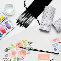 ARTEGRIA Watercolor Brush Set, 10 Professional Soft 10pcs set, Black –
