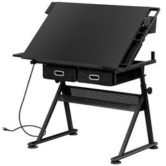 Large Work Surface Drafting Table Art Desk In Robust Steel And Wood Finish