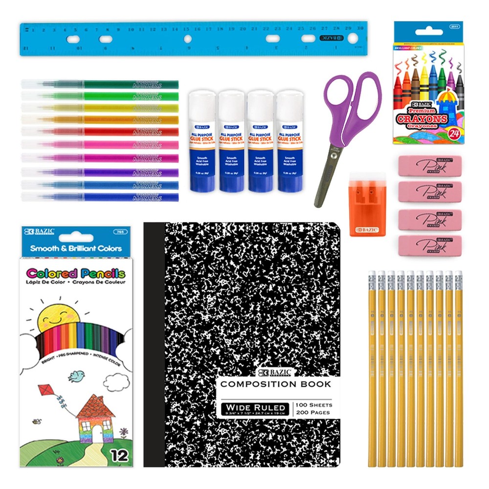 BAZIC Back to School Kit Starter Pack 60 Count, School Supply Box