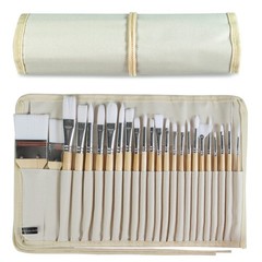 Professional Paint Brushes 24 Pcs, Wood Handle, Oil Acrylic Watercolor,Beige