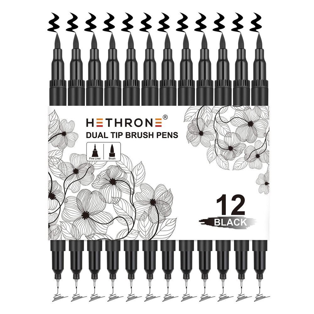 Hethrone Black Markers for Drawing – Brush Pens with Felt Tips for Artists –
