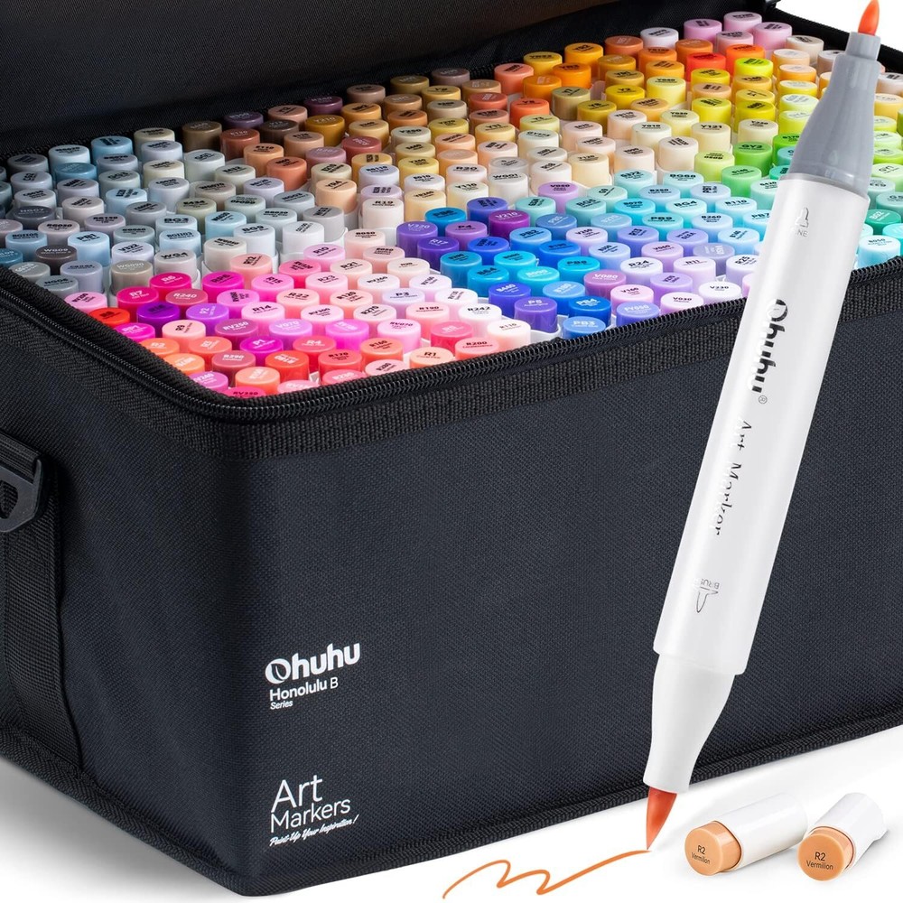 Ohuhu 320 Colors Alcohol Markers Brush & Fine Tip of Ohuhu Refillable Markers