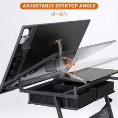 Drafting Desk Drawing Table 9 Levels Adjustable angle w/ Stool Arts Crafts Black