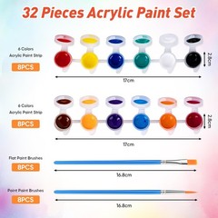 8 Pack Mini Acrylic Paint Set, 12 Colors Acrylic Paint Strips with 16 Brushes…