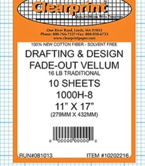 20 New Sheets Clearprint Drafting & Design Fade-Out Vellum, 16lb, White 11″x17″