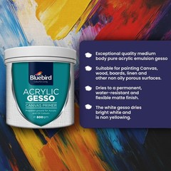 Bluebird Heavy White Gesso Canvas Primer for Acrylic & Oil Painting 28.2 oz. Tub
