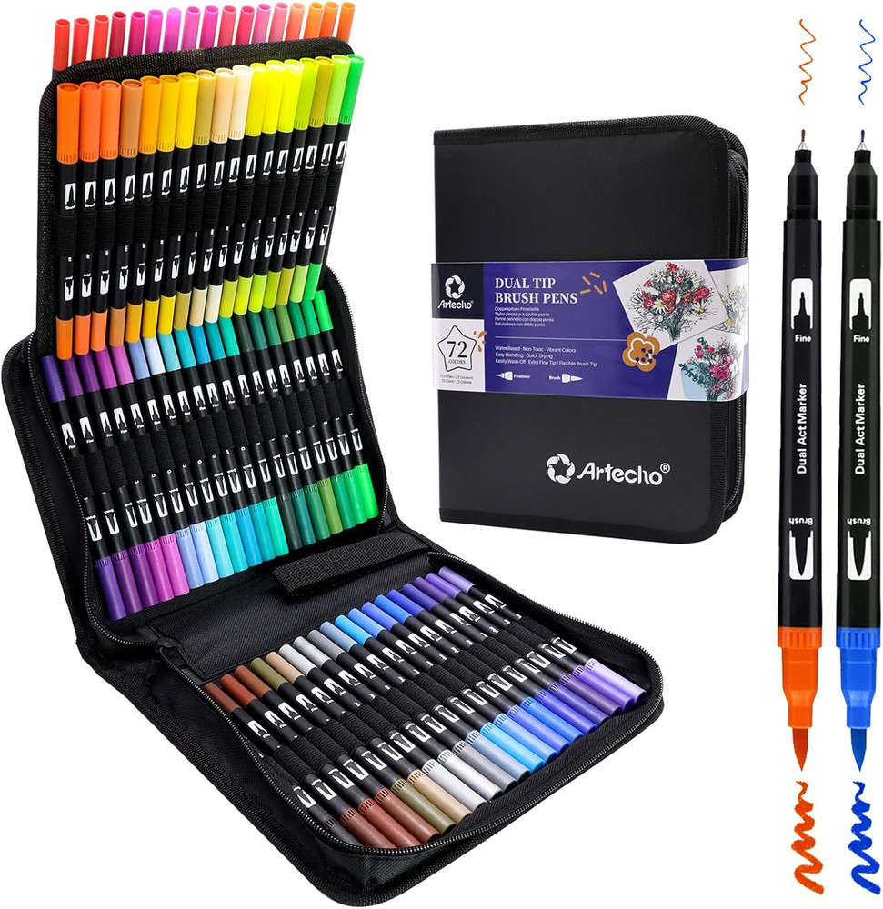 72 Colors Markers for Adult Coloring Books, Dual Tip Markers for School, Fine an