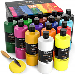 Nicpro 14 Colors Large Bulk Acrylic Paint Set 16.9 oz,500 ml Rich Art Painting &