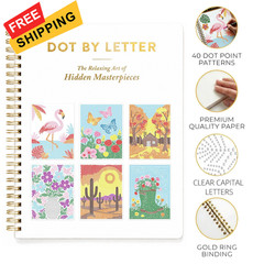 Dot by Letter Adult Coloring Book with 12 Markers, 11.2 x 8.3 inches, GOLD