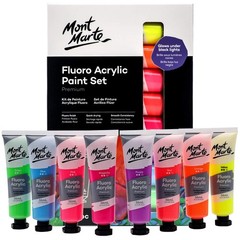 Mont Marte Fluoro Acrylic Paint Set 8×1.02oz 8 Colors Canvas Card Paper Wood