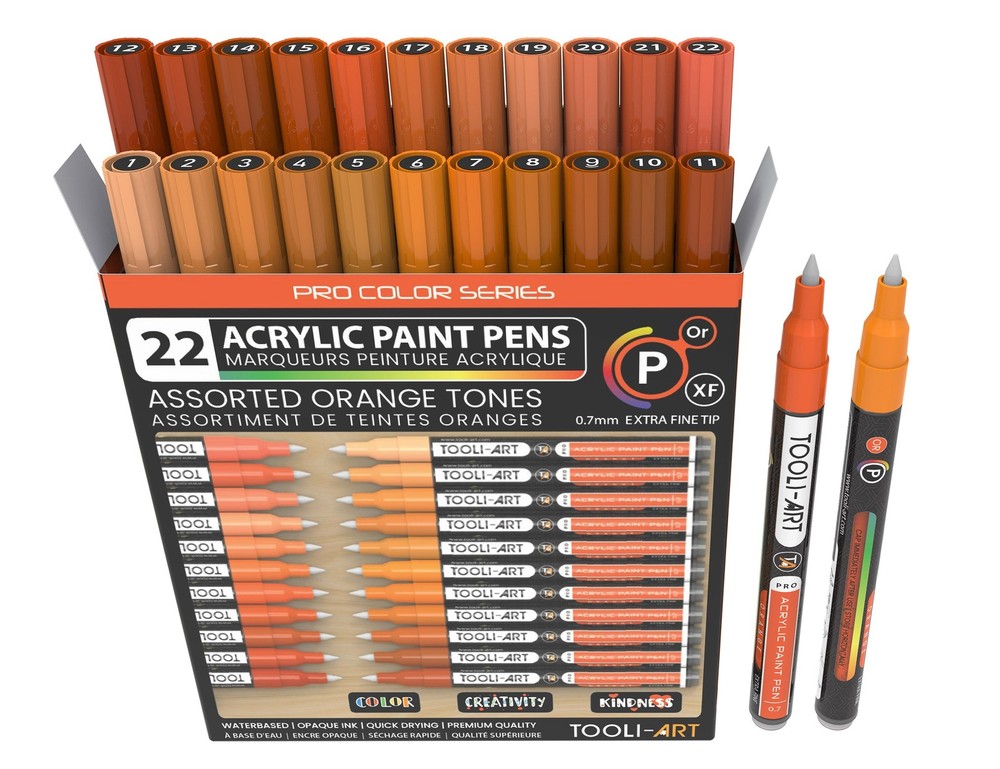 Acrylic Paint Pens 22 Assorted Orange Tones Pro Markers Set 0.7mm Extra Fine