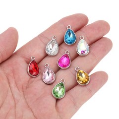 20PCS 12x20mm Alloy Glass Crystal Teardrop Charm Grey