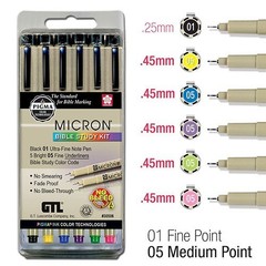 G.T. Luscombe Bible Note Pen Set Pigma Micron Asst. Colors 6/Pk No Bleed Study