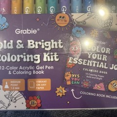 Grabie Bold & Bright Coloring Kit 12 color acrylic gel pen + coloring book NEW