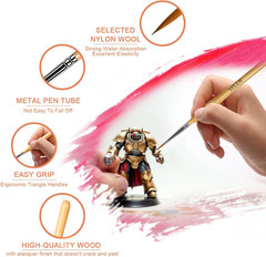 6Pcs Micro Paint Brushes Set with Triangular Handles – for Acrylics, Wooden