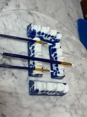 BLUE WILLOW Rare Set of 4 Brush Rests, Pen Holders, Pretty Display or Repurpose