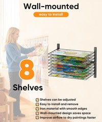 Wall Mount Art Drying Rack, 8 Removable Shelves Metal Paint Drying Rack, Spac…