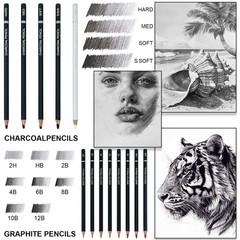 22 PCS Professional Charcoal Pencil Drawing Sketching Shading Art Supply Set