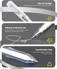 White Gel Pens for Art with Assorted Tips, 5 Pack | 0.4Mm, 0.5Mm & 1.0Mm White I