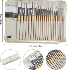 24-Piece Wood Handle Paint Brush Set for Oil, Acrylic, Watercolor with Canvas…