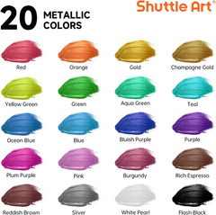 Metallic Acrylic Paint Set, 20 Colors Metallic Paint in Bottles
