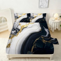 3D Marble Fitted Sheet Set Full Size for Kids Women Men Modern Marble Sheet S…