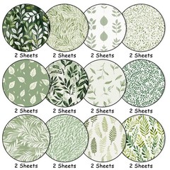 JarThenaAMCS 24 Sheets Greenery Floral Pattern Paper Double Sided Sage Green