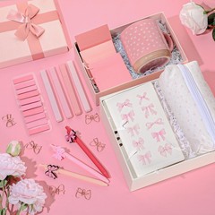 25 Pcs Pink Bow Gift Set Cute Coquette Stationery A6 Leather Notebook Pencil …