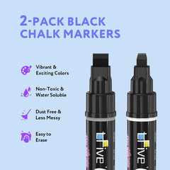 TFIVE Black Liquid Chalk Markers – 2 Pack Jumbo Chalk Pens with 10Mm 3 in 1 Nib