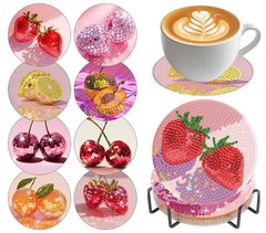 Fruits Diamond Art Coasters Kits, 8 Pieces Diamond Painting Coasters with Holder