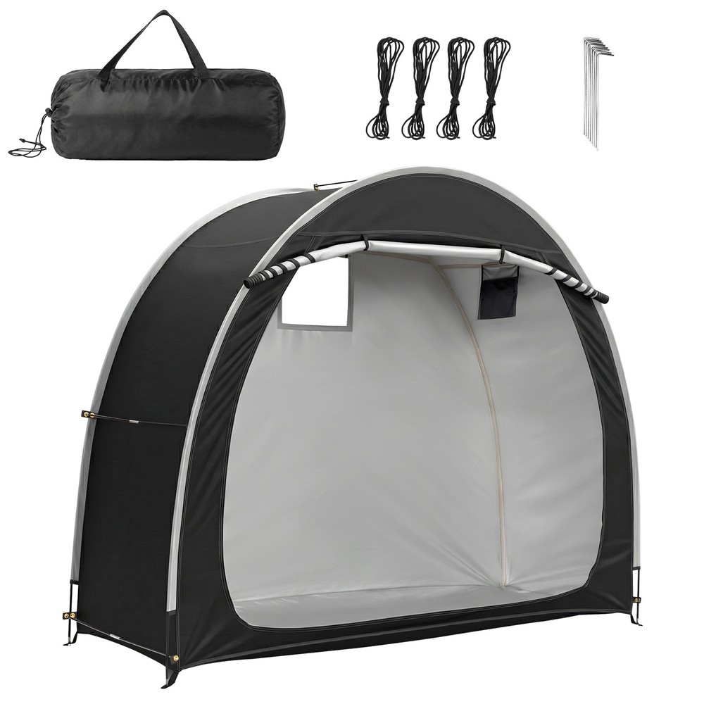 6.8×2.6FT Black Arc Bicycle Storage Shed 210D PU Silver Coated Oxford Cloth Bike