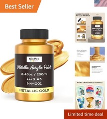 Metallic Gold Acrylic Paint, 8.45oz/250ml Large Gold Leaf Paint, Non Toxic, N…