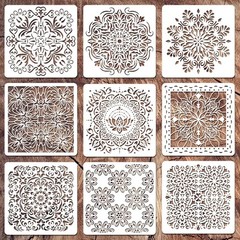 Wall Stencils for Painting Large Pattern, 9Pcs 12 12 inch, square pattern