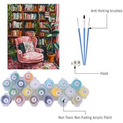 Pink Room Paint by Number for Adults Beginners, Study Frameless MT22493-US