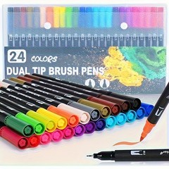 24 Colors Art Paint Markers, Dual Tip Acrylic Paint Pens with Brush Tip & Fi