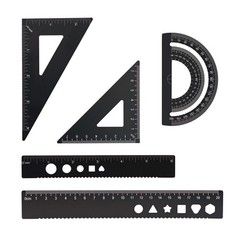 Zotemo 5 Pcs Metal Geometry Set, Math Drafting Ruler Kit- Aluminum Black