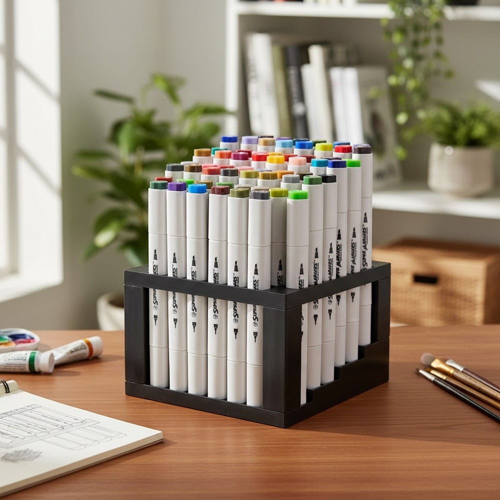 60 Slot Marker Organizer & Paint Brush Holder – Multi-Level Marker Storage, P…