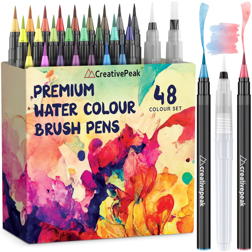 Creativepeak Watercolor Brush Pens – 48 50 Count (Pack of 1), 48 Colors