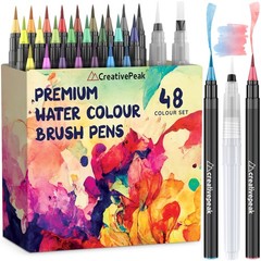 Creativepeak Watercolor Brush Pens – 48 50 Count (Pack of 1), 48 Colors