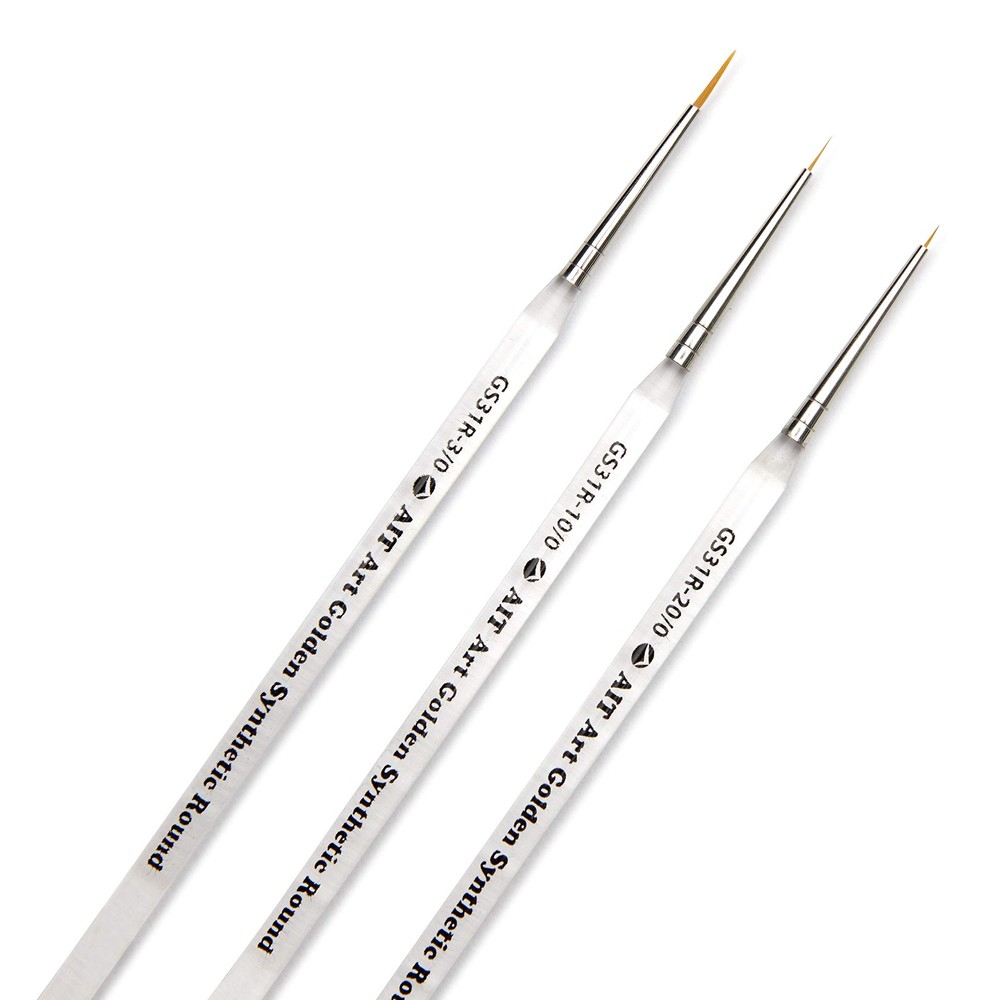AIT Art Round Paint Brushes, Pack of 3, Miniature Sizes 20/0, 10/0, 3/0, Acry…