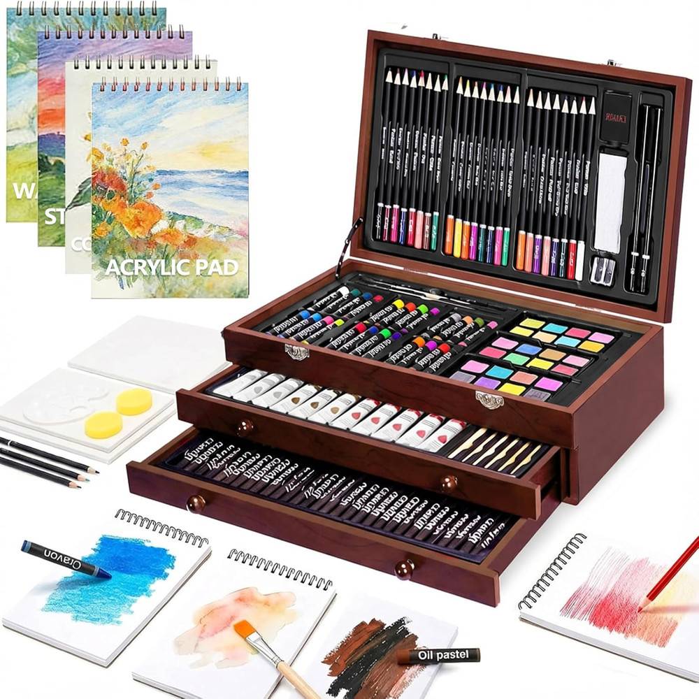 194 Piece Deluxe Art Set, Painting Drawing Art Supplies with 4 Drawing Pads, Acr