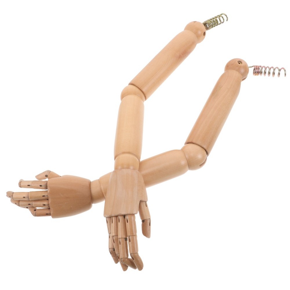 1 Pair Realistic Wooden Poseable Mannequin Hands Flexible Joints Display Arm