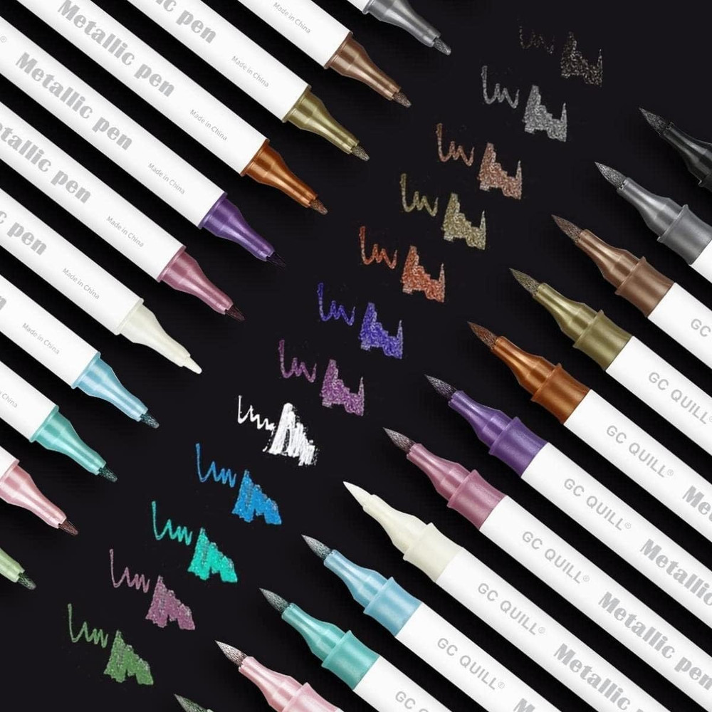 12 Colors Metallic Marker Pens – Dual Tip Brush and Fine Point Pens for DIY Albu
