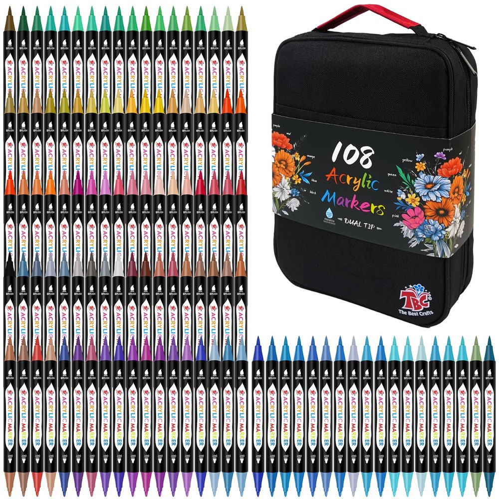 MARKERS SET Dual Tip Acrylic Paint Marker 108 Colors TBC THE BEST CRAFTS