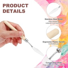 7.09″ 8Pcs Stainless Steel Palette Knife Birch Handle Point#3 Natural Wood Color